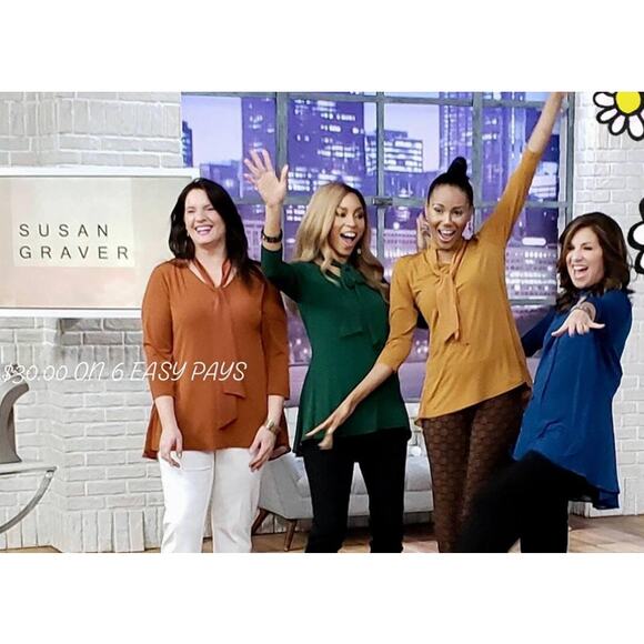 Susan Graver Top Medium Green Liquid Knit Chiffon Ribbon Bow Tie Neck Blouse - Picture 5 of 10